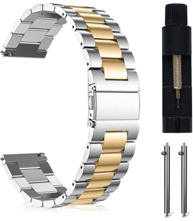 MaEiol 20mm Cinturino Metallo per Samsung Galaxy Watch FE/Galaxy Watch 7/6 /5/4 40mm 44mm,Galaxy Watch 6 Classic 43mm 47mm, Galaxy Watch 5 Pro 45mm,Cinturino Acciaio Inossidabile - Argento&Oro
