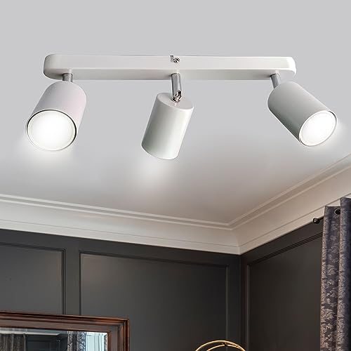 Sweier LED Deckenstrahler 3 Flammig Lampenhalter Winkelverstellbar, Kaltweiß 6000K 5W 450LM, Weißer Drehbarer GU10 Deckenlampe Spot, für Küche, Wohnzimmer, Schlafzimmer