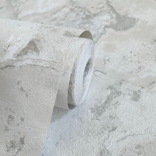 World of Wallpaper, Luxe Collection, Papier Peint effet Marbre - Fond D'écran pour Salon, Boutique, TV, Chambre, Couloir, Décoration - Moderne Design Decoratif Papier Peint - Blanc/Argent