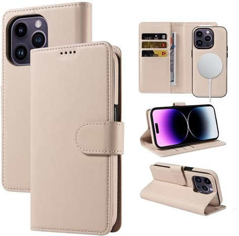 CLANVITORIA Compatible with iPhone 13 Pro Max Case 6.7, Women Men Wallet Phone Case, Durable PU Leather Magnetic Flip Leather Phone Case (White, for iPhone 13 Pro Max)