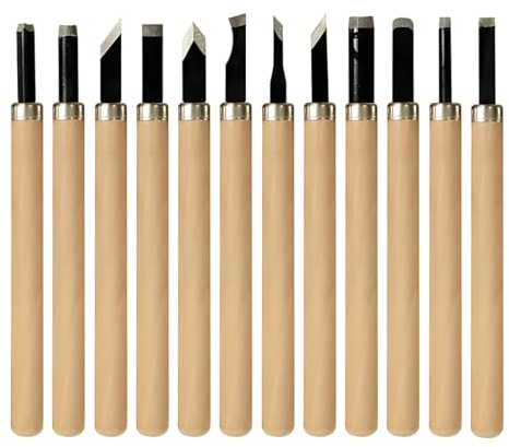GNHG 12 Piezas Kit de Talla en Madera,Talla en Madera,Herramientas de Talla en Madera,Cinceles de Talla Profesional Mango de Talla de Cuchillo Carpinteros Principiantes