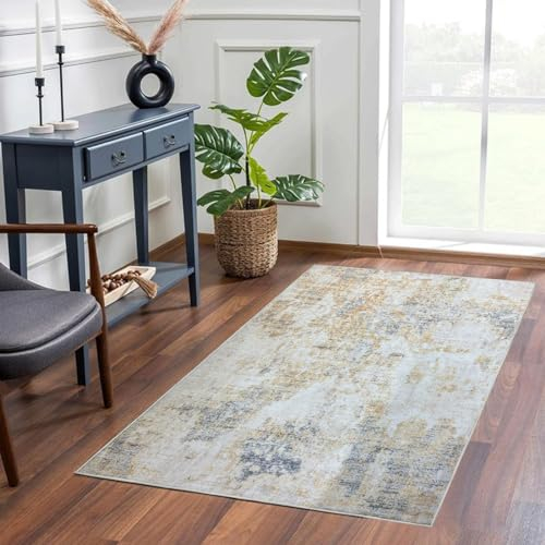 Safunion Teppich Wohnzimmer Schlafzimmer KurzFlor Modern Teppiche Groß Weich rutschfest Abstrakte (Grau/Beige/Gold/Multi, 80 x 120 cm)