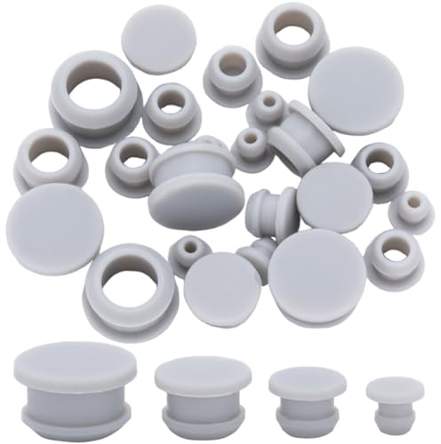 GORGECRAFT 24PCS 4 Sizes Silicone Stoppers for Salt and Pepper Shakers 5/8/11/15mm Silver Salt Plug Stopper Replacement Bottle Caps Reusable Round End Cap Corks for Bottles Pipes Pots