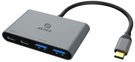 Akasa USB Type-C 4-In-1 Hub, High Speed Transfer, 2X USB-A Data Ports, 1x USB3.0 PD and 1x USB Ports, Aluminium, Supports MacBook, iPad, PC, Laptop, Desktop and More, AK-CBCA31-18BK