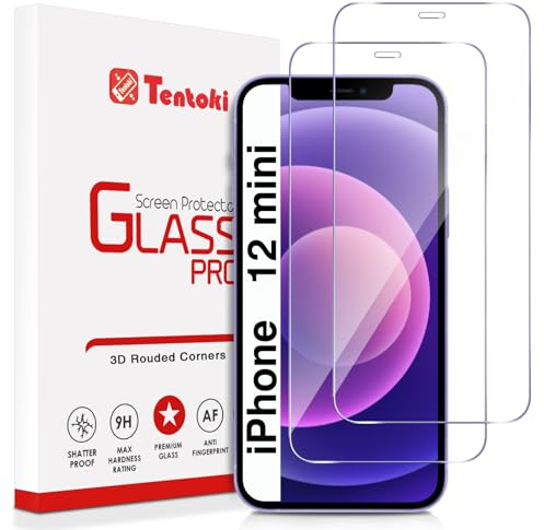 Tentoki Verre Trempé pour iPhone 12 mini, [Lot de 2] vitre Protection écran -sans Bulles d'air - [Anti Rayures, Dureté 9H] Ultra Transparent