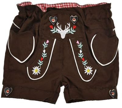 BONDI Mädchen Kunstleder Shorts „Hirsch“ 86855 – Braune Trachtenhose mit Hirsch-Applikation, Perfekt für Oktoberfest, Kirchweih und Festliche Anlässe
