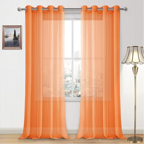 DWCN Tende trasparenti per finestre, semi-velate, con occhielli, in finto lino, 300 cm, per soggiorno e camera da letto, set di 2 pannelli, 132 x 305 cm, colore: arancione tramonto