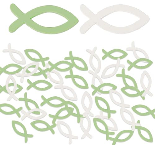 100 Stück Holz Fisch Deko - Tischdeko, Taufdeko Verzierung für Taufe Junge Mädchen, Kommunion, Konfirmation, Firmung Decoration Streudeko