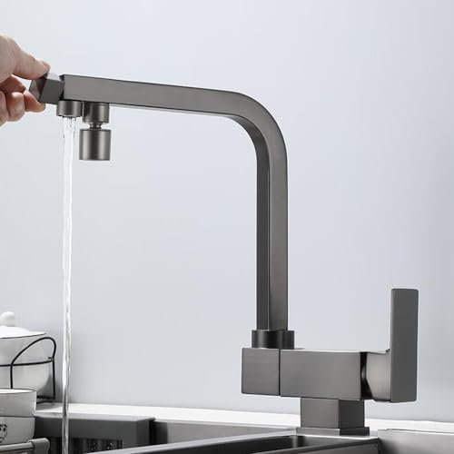 Grifo Cocina 3 Vias Osmosis Plegable Giratorio a 360° Latón Grifo Abatible 3 Vias-Gris