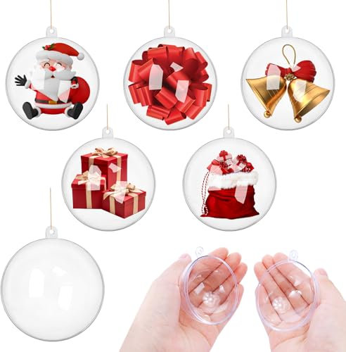 YONTINY 20pcs Christmas Clear Baubles, 6cm Fillable Clear Plastic Baubles to Fill for Craft, Christmas Tree Decoration Transparent Ball Ornament for Wedding Party