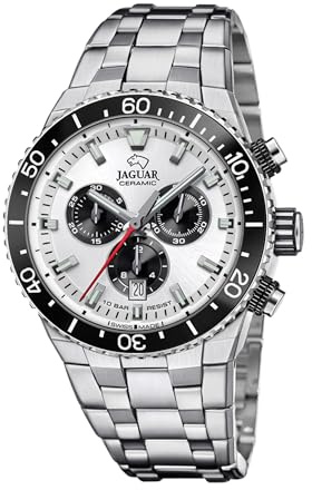 JAGUAR Swiss Made Herrenuhr Chronograph aus Edelstahl 316L | Quarzuhr, Kalender, Widerstandsfähiges Saphirglas, Wasserdicht 10 ATM, J1022/1, Ceramic, Weißes Zifferblatt