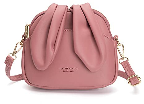 NICOLE & DORIS Petit Sac à Bandoulière Femme Mignon en PU Cuir - Mini Sac D'épaule Lapin - Messenger pour Téléphone Portable - Rosé