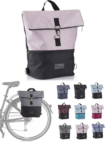 BambiniWelt Fahrradtasche mit Rucksackfunktion – Gepäckträgertasche 20 l, wasserabweisend & leicht zu befestigen, für Arbeit, Freizeit & Sport, für Fahrrad & E-Bike, Farbe: schwarz-rosa