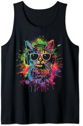 Techno Plattenspieler und Deejay Monkeys Outfits DJ-Katze-Tank-Top Schwarz S Unisex