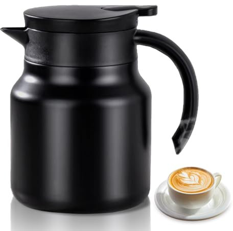 Kaffeekanne Thermo mit Keramikeinsatz 1000ml, Tee Kleine kanne Thermoskanne Travel mit Herausnehmbarer, mit Siebeinsatz für Heißgetränke, Doppelwandig isolierte Edelstahl