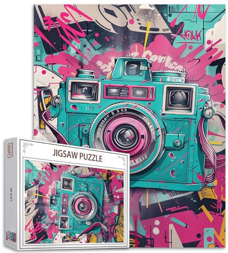 Tucocoo Puzzle vintage classique d'appareil photo de 1 000 pièces pour adultes, puzzle rétro graffiti pour jeux d'activités familiales, puzzle coloré pour décoration d'intérieur