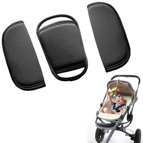 Baby Sicherheitsgurt Schulterpolster Set,3 Stück Gurtpolster Kinder,Universal Baby Autositz Gurtpolster,Kinderwagen Sicherheitsgurt Kissen für Neugeborene,Sicher und Komfortabel,für Trolleys,Schwarz
