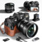 NBD Fotocamera 4K 48MP con Autofocus & Video 4K/60fps, Schermo Orientabile 3 180°, WiFi – ​Include Custodia in Pelle Semi-Avvolgente + Cinturino + SD 32GB + 2 Batterie(Nero)