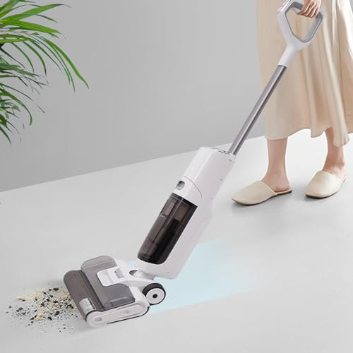 vinnyooc Wet-Dry Cleaner, Smart Practical Vacuum Cleaner, One-Step Cleaning Mop, Cordless Hardwood Floor, Hand Button Brushless Motor Suction 25000Pa with Li-ino Battery for Rooms Kitchens Bathrooms