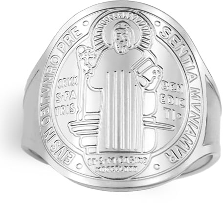 TEAMER Größenverstellbarer Ring des Heiligen Benedikt aus Edelstahl Religiöser Ring des Heiligen Benedikt katholischer christlicher Glaube böser Schutz Amulett Schmuck für Frauen