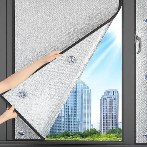 Reflektierende Fensterfolie, Fensterdichtungsskits Doppelte Aluminium Isolierfolie mit Saugnäpfen Fenster Sichtschutz Wärmeschutzfolie,UV-Schutz Innen Fensterfolie
