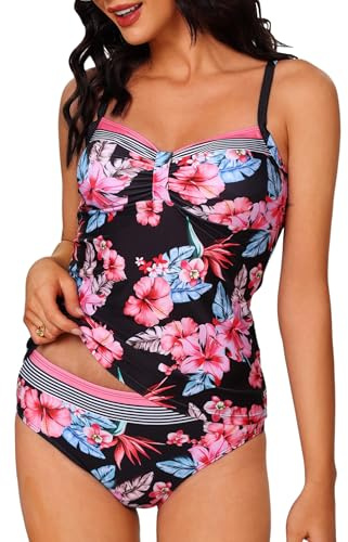 Aottori Maillot Bain Femme 2 Pièces Coupe Couvrante Short Été Noir Rouge L