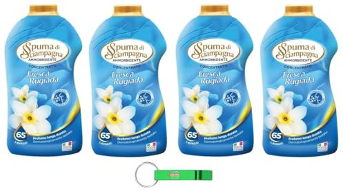 4x Spuma di Sciampagna Weichspüler Ammorbidente Concentrato Fresca Rugiada - Konzentrierter Weichspüler 65 Wäschen 1300ml + Beni Culinari Kostenloser Schlüsselanhänger