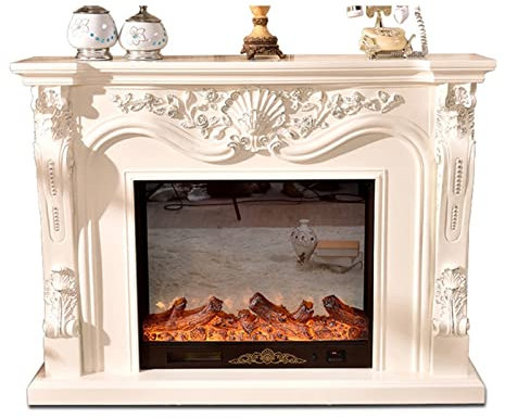 RKVXCJHDR Fireplace Electric Fireplace Insert Firebox Burner Fireplace Set Wooden Mantel With Artificial LED Optical Flame Decoration Chimney Indoor Fireplace(White,Without heater)