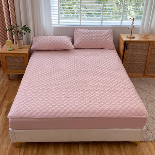 Aotiwe Bettlaken Baumwolle Rosa, Spannbetttuch Topper Einfarbiges Gitter mit Struktur 200x200cm