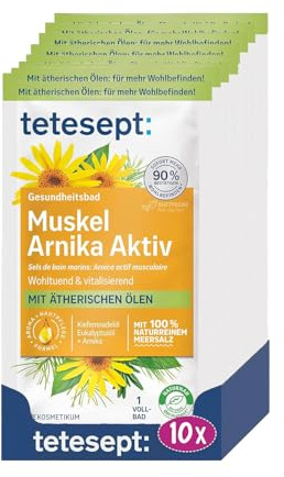 tetesept Meersalz Muskel Arnika Aktiv, Badesalz, 1 Vollbad | Mit Arnika-Extrakt & ätherischen Ölen, 100% naturreines Salz, Entspannung & Wohlbefinden, dermatologisch bestätigt