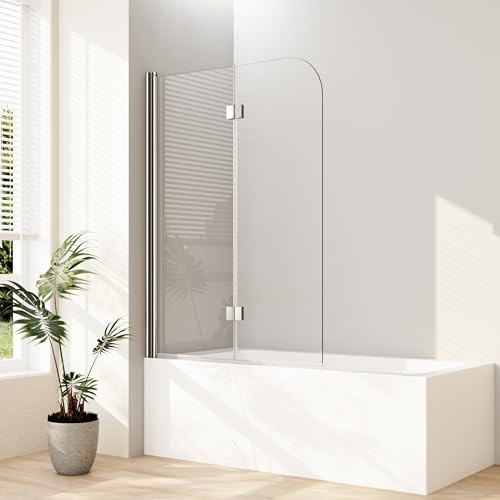Duschwand für badewanne 100x120cm 2-teilig Faltbar Badewannenaufsatz Duschtrennwand Duschabtrennung mit 6mm Nano Easy Clean Glas