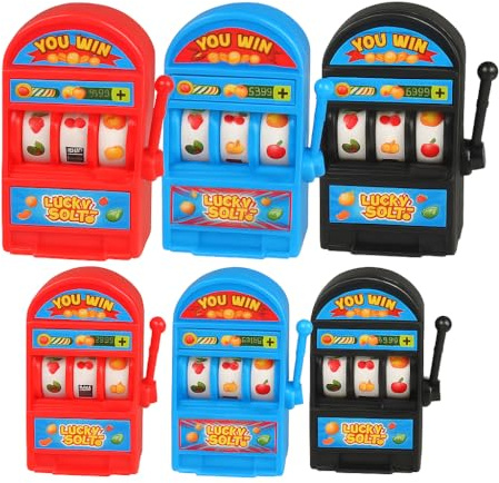 STUWU Mini Slotmaschine – Party- und Dekoartikel ab 14 Jahren – Lucky Slot Automat in 3 Farben – Geschenkidee und Mitgebsel für Casino Party – 1/6 / 12 Stück (6X Slotmachine Party-Edition)