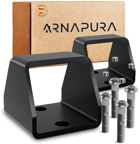 ARNAPURA Anclaje Pared Alta Seguridad para Cadena | Pack de 2 unidades de acero endurecido negro 6×6×6 cm | Incluye 4 tornillos antirrobo con tapones | Anclaje para suelo o pared | Fabricado en España