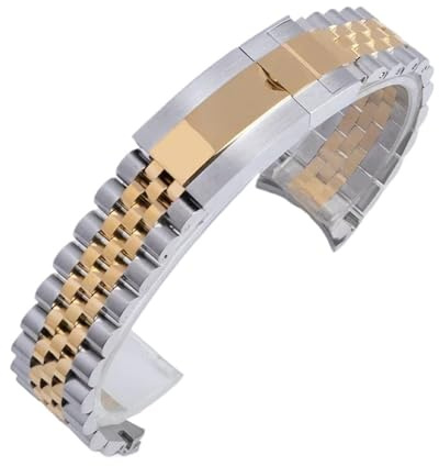 SRTYDCUR 20 mm 316L Edelstahl-Armband, kompatibel mit Rolex-Armband, DAYTONA, SUBMARINER, DATEJUST, Uhrenzubehör, Faltschließe(Mid Gold)