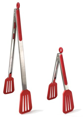 UPTALY Lot de 2 pinces à barbecue avec tête large (silicone de 45 cm + silicone de 28 cm), acier inoxydable SUS430, grande pince alimentaire, avec manche extra long, pour cuisine, fête, camping