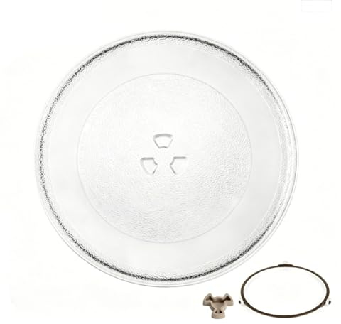 DUDUI Universal Mikrowellenteller, 27cm Drehteller Mikrowelle mit 3 Noppen, 1 Mikrowelle Drehring und 1 Mikrowellen Drehbarer Teller Koppler Glasteller für Mikrowellen, Küche, Esszimmer