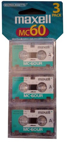 Maxell 3-Pack Black Microcassettes, 180 Minutes Total Recording Time, For Microcassette Recorders and Answering Machines