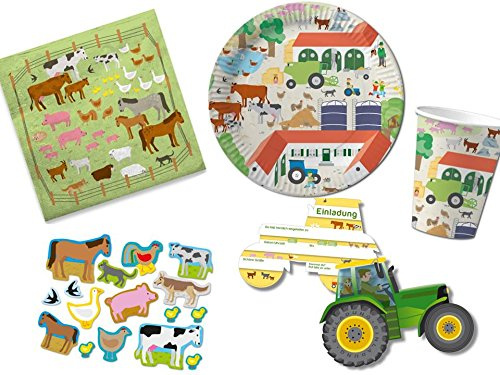 66-tlg. Partyset Mottoparty Bauernhof - für 8 Kinder - Partygeschirr und Zubehör