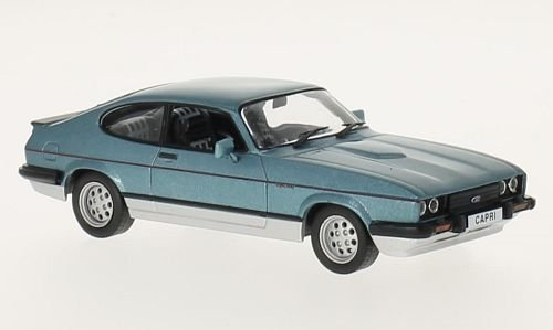 Ford Capri MKIII 2.8 Injection, metallic-blau/silber, 1982, Modellauto, Fertigmodell, WhiteBox 1:43