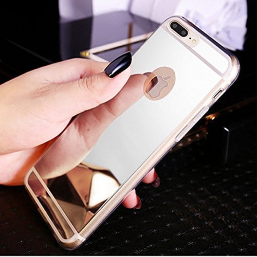 iPhone 8 Plus Case, iPhone 7 Plus Case, Placcatura Mirror Glitter Bling Mirror Case Silicone Gel TPU Flexible Flexible Protective Case Cover for iPhone 8 Plus/7 Plus, Silver
