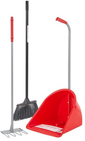 Red Gorilla TIDEE Companion Set Rake Mini Broom and Large Scoop Shovel for Horse Manure Multi Purpose Large Lightweight Dustpan for Paddock Stable Horsebox Garden or Building Site Waste