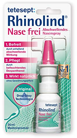 tetesept Rhinolind Nase frei Abschwellendes Nasenspray – Nasenspray abschwellend bei Erkältung & Schnupfen - befreit & pflegt die verstopfte und wunde Nase – 1 x 20 ml