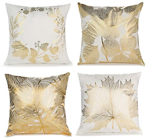 IWILCS 4 Stück Heißprägen Kissenbezüge, Blattmuster Umarmung Kissenbezug, Dekokissen Kissenhülle für Bett Sofa Wohnzimmer Schlafzimmer, 45 * 45 cm