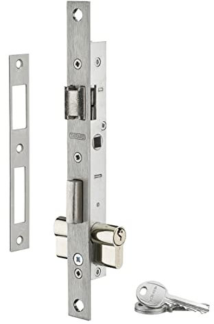THIRARD - Serrure Encastrable à Cylindre pour Menuiserie Métallique - Axe 10.5 mm - Bouts Carrés - Cylindre 30 x 30 mm - Zingué - 3 Clés - Coffre Acier - Têtière Inox - Demi-Tour Réversible - Gris