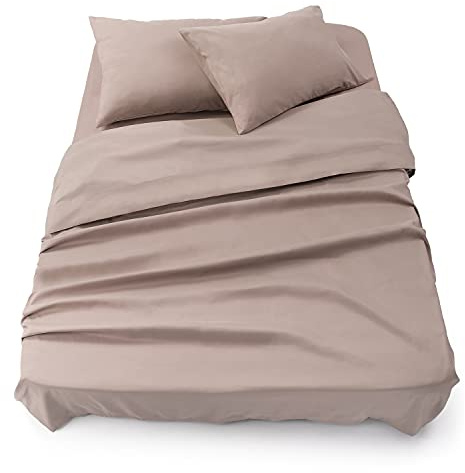 Blumtal® Bettlaken Set 3-teilig - Oeko-TEX zertifiziertes 3er Set - Spannbettlaken 135x190x30cm + Bettlaken ohne Gummi 220x275cm + 2X Kissenbezug 50x80cm - Bettlaken & Kissenbezug Microfaser - Taupe