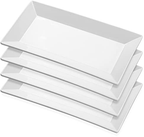 Yedio Platos de porcelana rectangulares de 22 cm rectangulares para servir sushi, aperitivos, pasteles, carne, aperitivos y aperitivos, juego de 4 unidades, color blanco