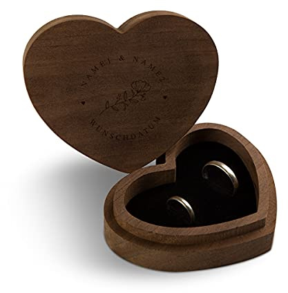 Hochzeit Ringbox Herz Ringkissen Ringschachtel individuell 10 x 8,5 cm Kebony Holz - Blume