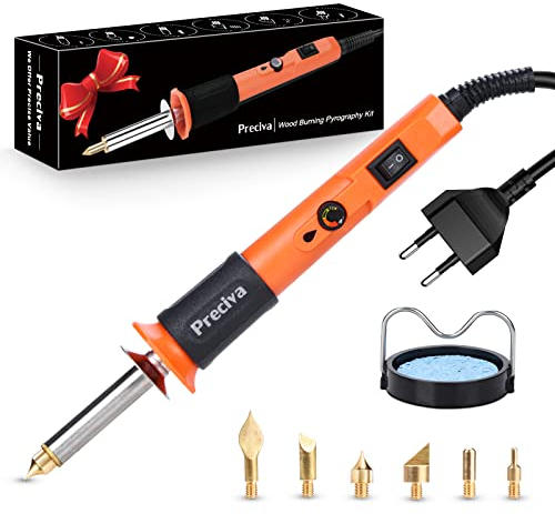 Preciva Pirografo per Legno 25W, Attrezzo per Saldatura Domicilio per Incisione, Incisore Elettrico Temperatura 300~500?, 6 Punte per Saldatore (Arancia)