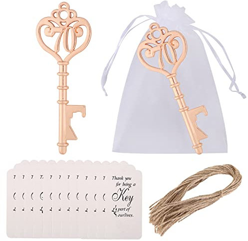 25 Pack 70 Shaped Key Bottle Openers - Gold 70th Birthday Party Favors & Decorations