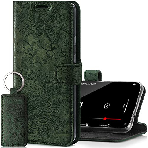 SURAZO Leather Wallet Mobile Phone Case Compatible with Apple iPhone SE 2022 Fold Smartphone Case with Stand, RFID Blocker, Magnet Closure, 3 Slots for Bank Cards - Handcrafted European Leather